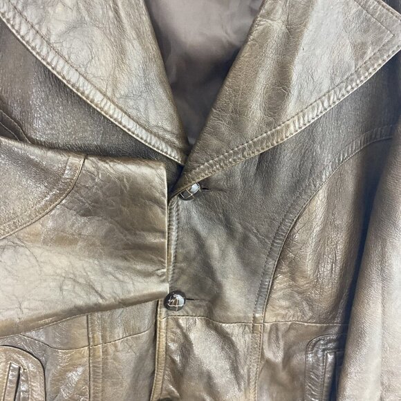 Vintage Rice Sportswear 70s Brown Leather Coat Plaid Lined Hipster Mod Men 44 - Picture 5 of 10